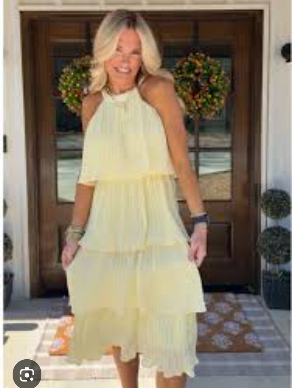 Brand New Sleeveless Tiered Ruffle Midi Dress in Pale Yellow - Picture 2 of 5